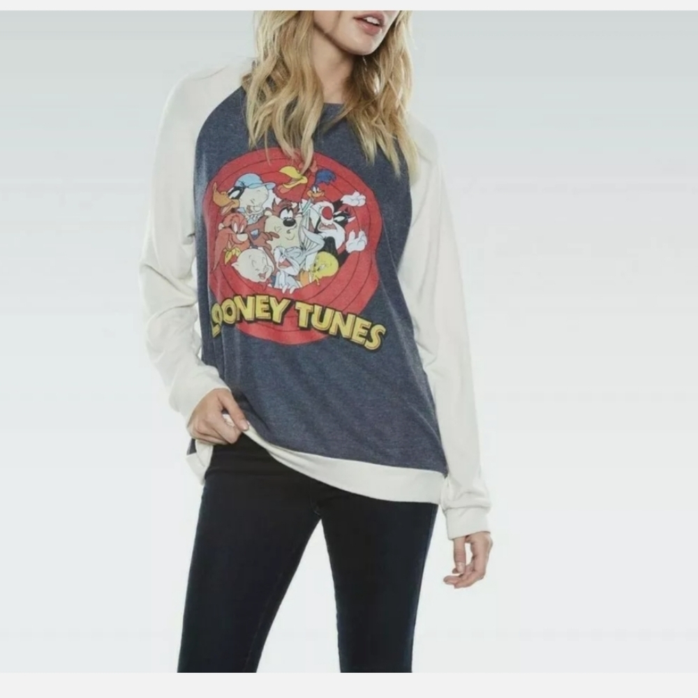 Lauren Moshi Navy and Cream Looney Tunes Raglan Pullover